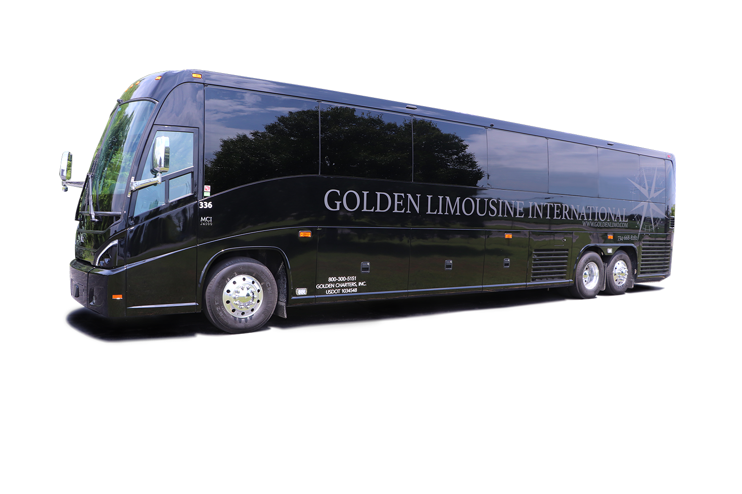 Golden Limo Charter Bus side image with logo