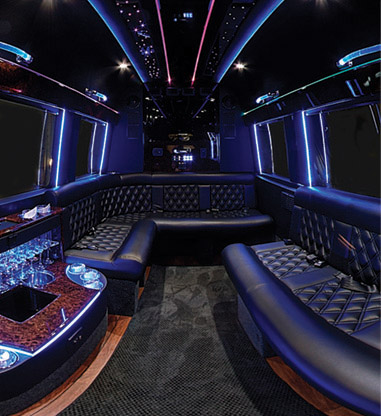 Interior of the Sprinter with the inter lights on.