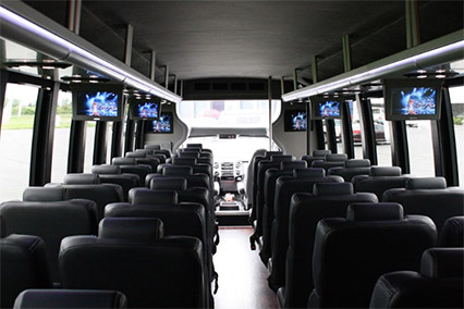 The interior of a Golden Charter Bus.