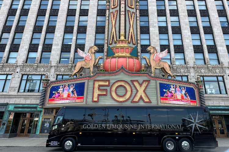 Golden Limousine Charter Bus at Fox Theatre, Detroit
