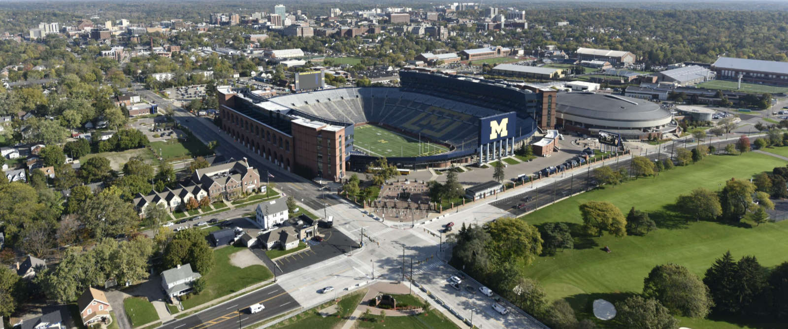 Aerial view of University of Michigan "Big House" football stadium