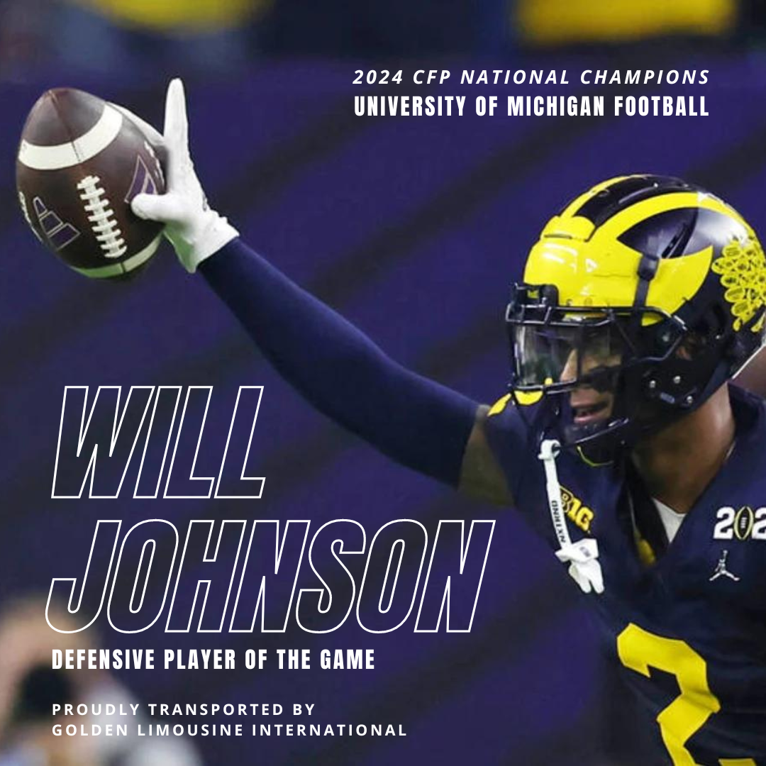 Graphic for the University of Michigan Football player Will Johnson, 2024 CFP Champions, created by Rapport Marketing.