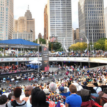 Downtown Detroit during the Detroit Summer Jazz Festival.