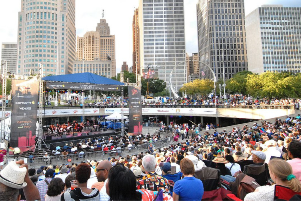 Downtown Detroit during the Detroit Summer Jazz Festival.