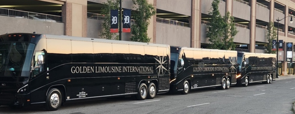 Detroit Tigers Transportation - Charter Buses outside of Comerica Park.