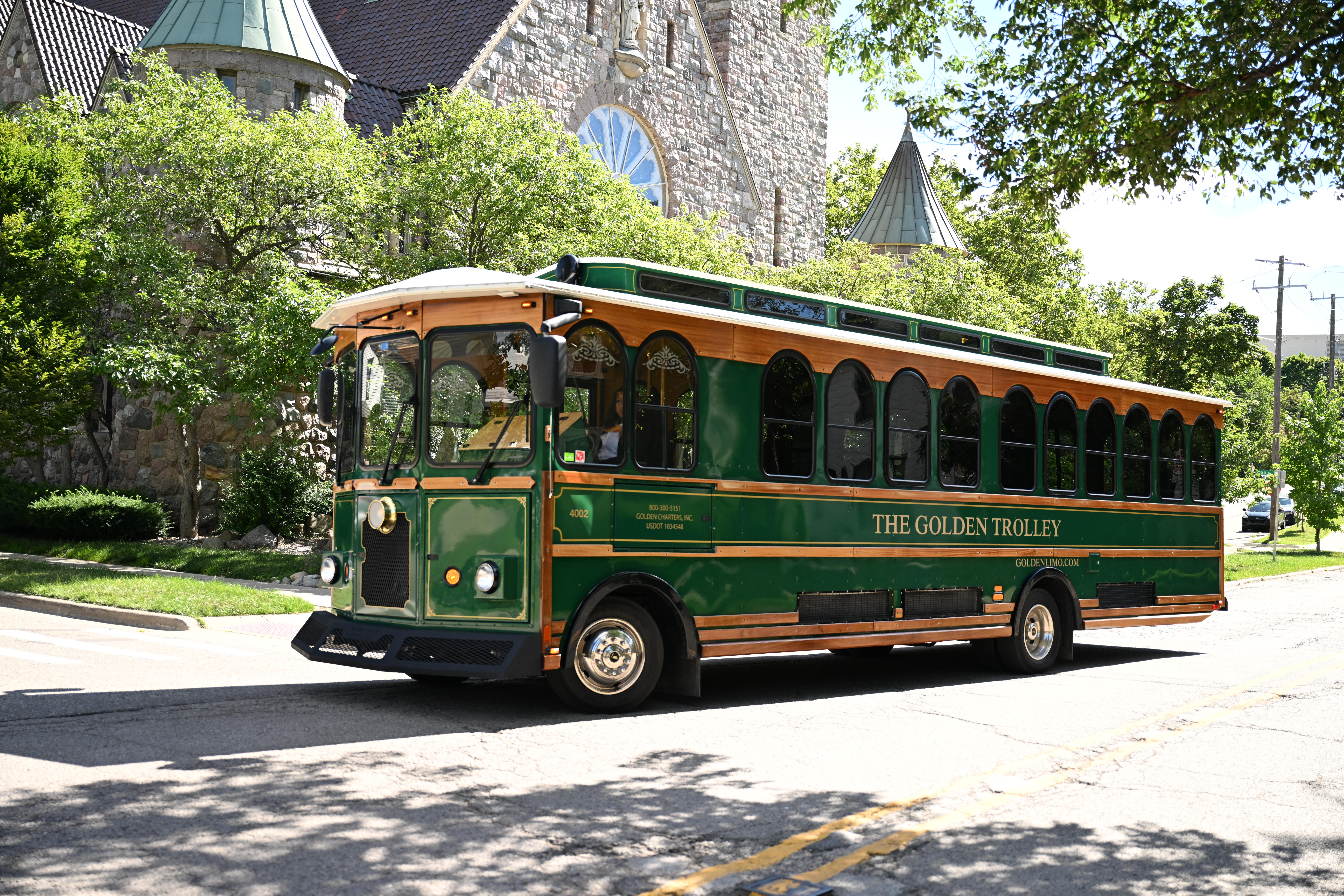 Golden Trolley at Church - Michigan - Perfect for weddings and special events - Detroit/Ann Arbor