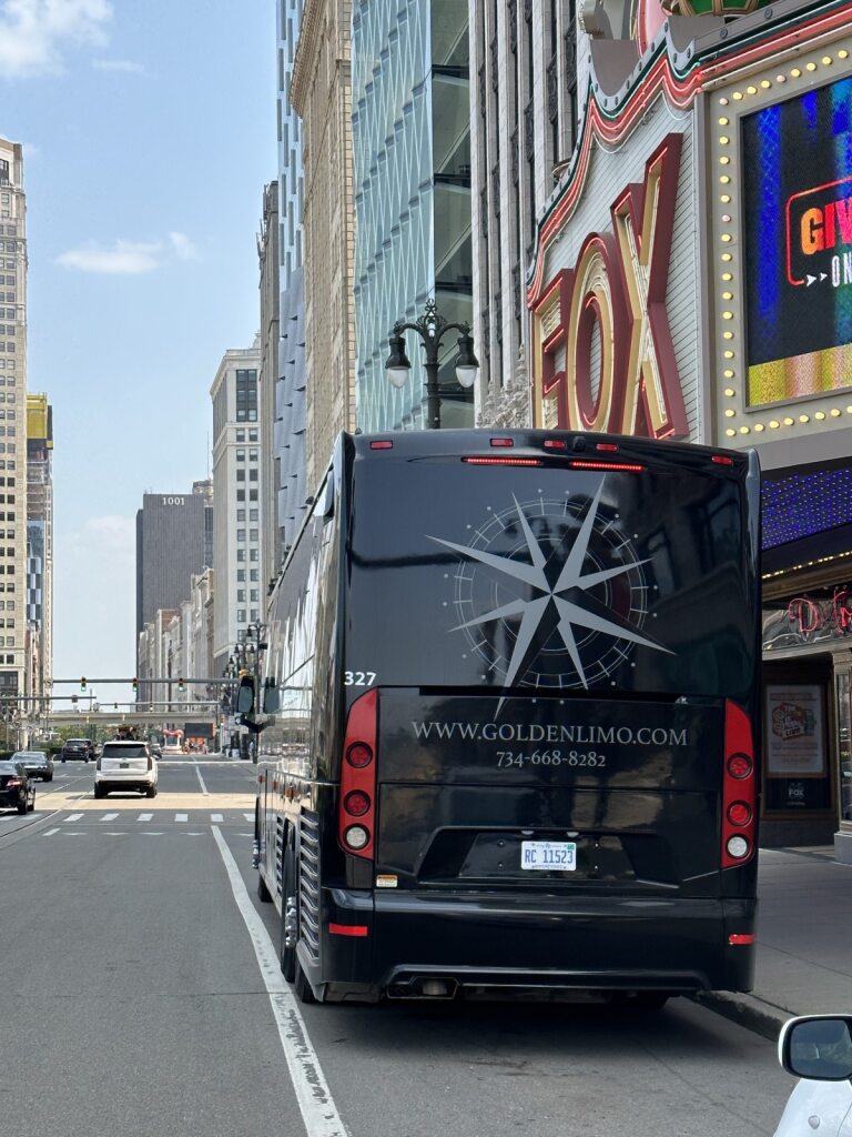 2025_10_22_GLI_Detroit Red Wings Transportation_Charter Bus_Fox Theater.O Golden Limousine International Charter Buses get you and your crew to your destination on time, every time, in comfort and safety.