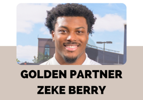 Golden Limousine International Golden Partner recognition graphic featuring Zeke Berry smiling in a white polo against a blue sky background.