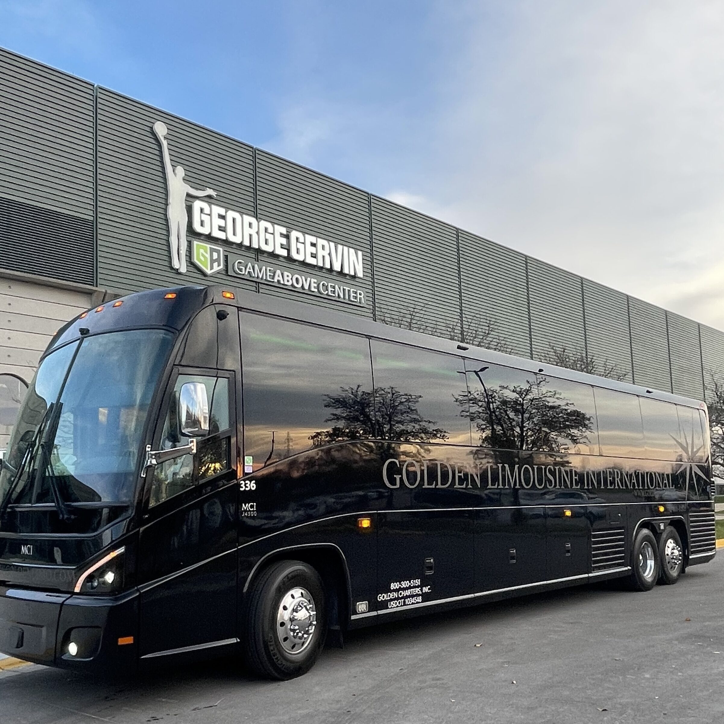 Golden Jazz Fest Shuttle 2024 outside EMU'S George Gervin GameAbove Center